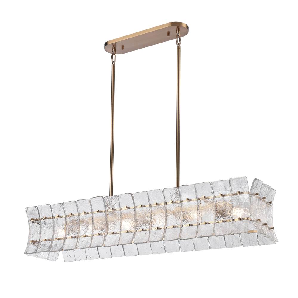 Arabela Lighting Sophie 47'' Sophie Linear Chandelier In Lacquered Gold With Textured Rectangular Glass Panels