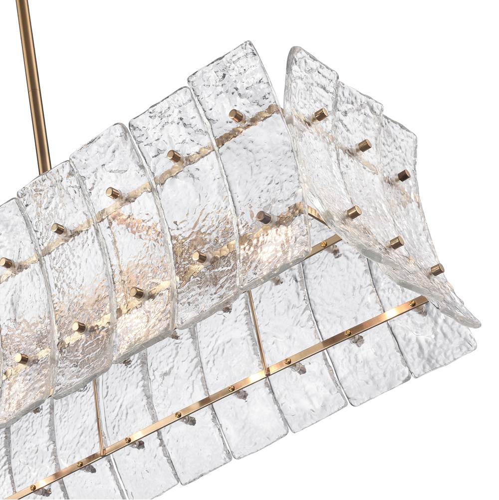 Arabela Lighting 85354-6 Lacquered Gold 47'' Sophie Linear Chandelier In Lacquered Gold With Textured Rectangular Glass Panels Image 6