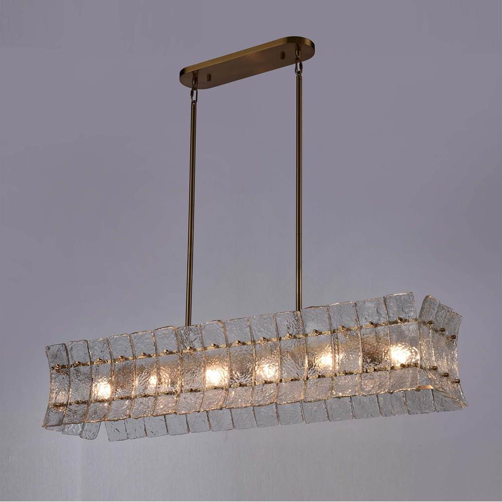 Arabela Lighting 85354-6 Lacquered Gold 47'' Sophie Linear Chandelier In Lacquered Gold With Textured Rectangular Glass Panels Image 4