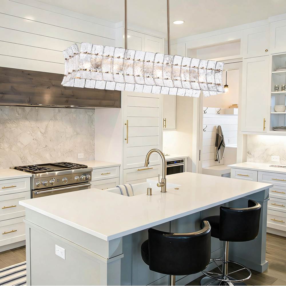 Arabela Lighting 85354-6 Lacquered Gold 47'' Sophie Linear Chandelier In Lacquered Gold With Textured Rectangular Glass Panels Image 3