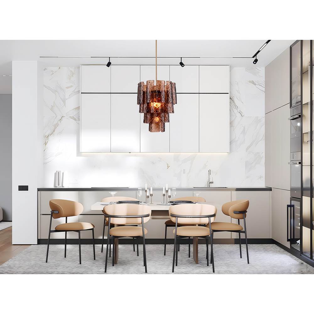 Arabela Lighting 85361-5 Lacquered Gold 21''  Fire And Ice  Chandelier In Lacquered Gold With Textured Dark Amber Glass Image 3