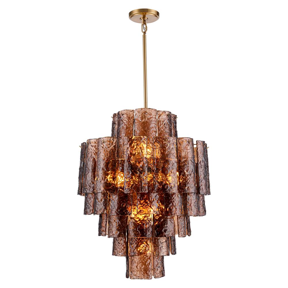 Arabela Lighting 85362-13 Lacquered Gold 29''  Fire And Ice  Chandelier In Lacquered Gold With Textured Dark Amber Glass Image 1
