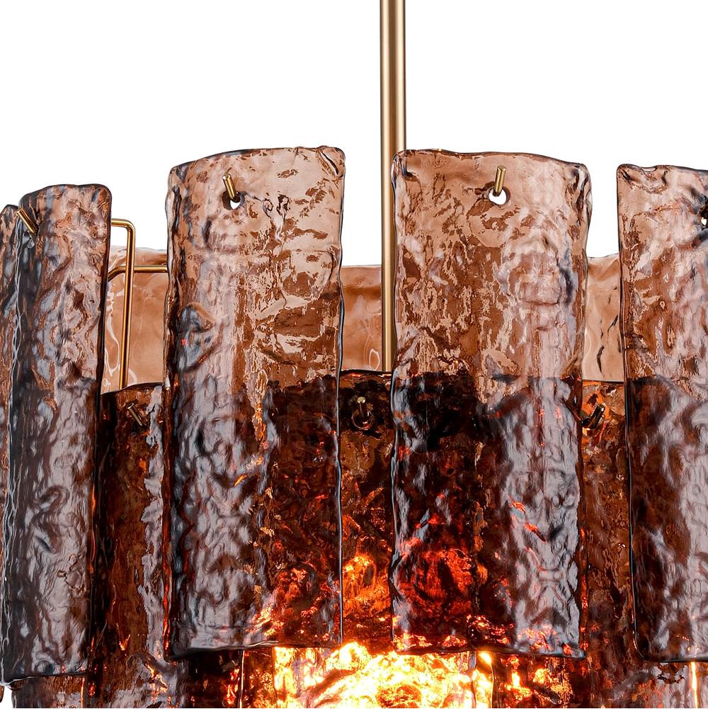 Arabela Lighting 85362-13 Lacquered Gold 29''  Fire And Ice  Chandelier In Lacquered Gold With Textured Dark Amber Glass Image 5