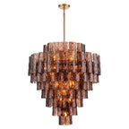 Arabela Lighting 85363-21 Lacquered Gold 37''  Fire And Ice  Chandelier In Lacquered Gold With Textured Dark Amber Glass Image 1