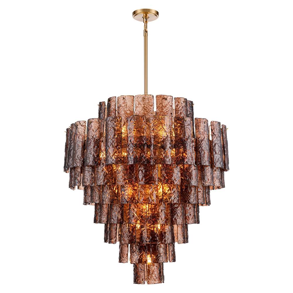 Arabela Lighting 85363-21 Lacquered Gold 37''  Fire And Ice  Chandelier In Lacquered Gold With Textured Dark Amber Glass Image 1