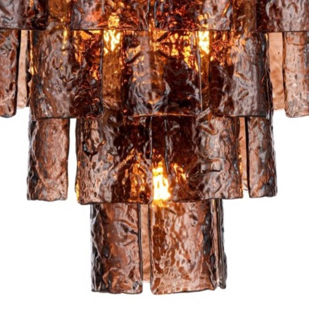 Arabela Lighting Fire And Ice 37''  Fire And Ice  Chandelier In Lacquered Gold With Textured Dark Amber Glass