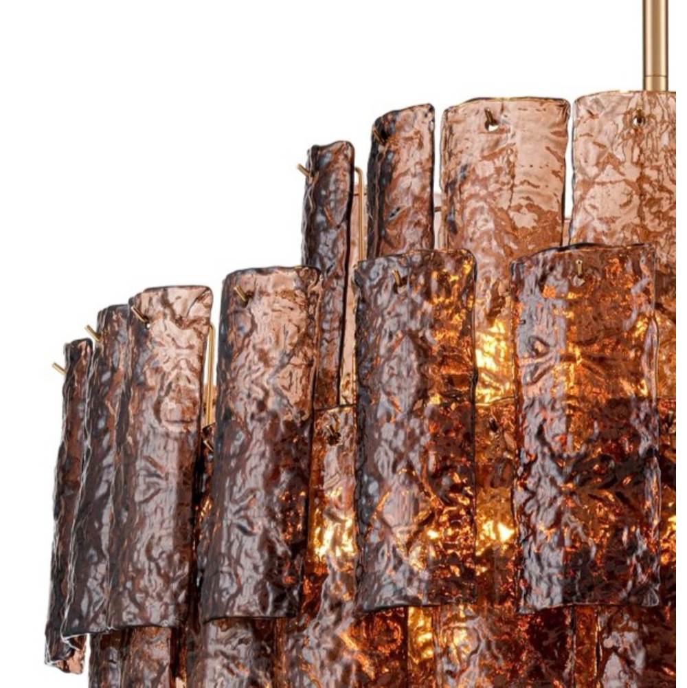 Arabela Lighting 85363-21 Lacquered Gold 37''  Fire And Ice  Chandelier In Lacquered Gold With Textured Dark Amber Glass Image 5