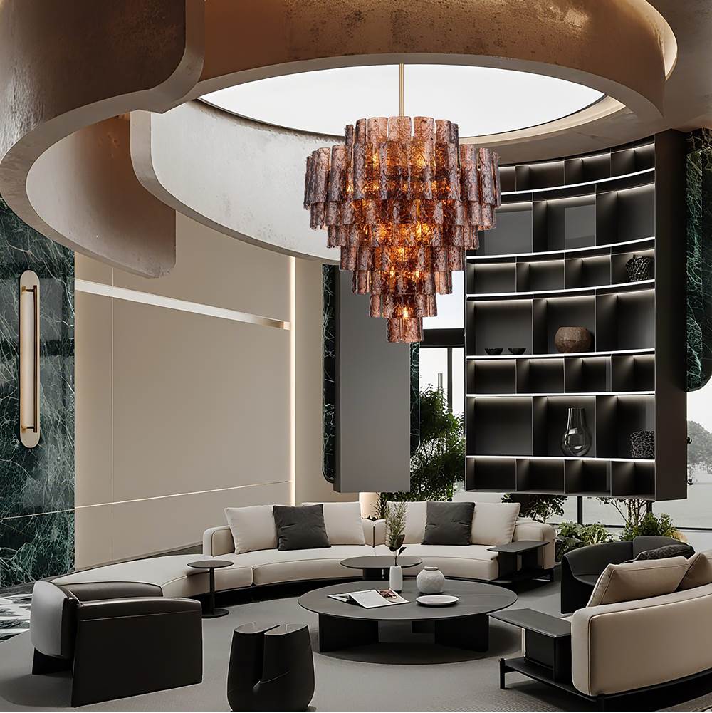 Arabela Lighting 85363-21 Lacquered Gold 37''  Fire And Ice  Chandelier In Lacquered Gold With Textured Dark Amber Glass Image 3