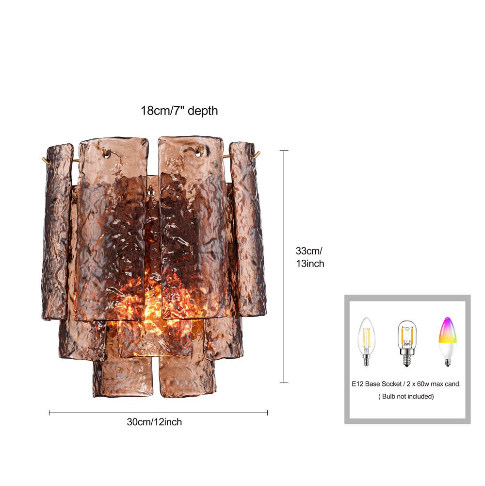 Arabela Lighting 85364-2 Lacquered Gold 13''  Fire And Ice  Wall Sconce In Lacquered Gold With Textured Dark Amber Glass Image 2