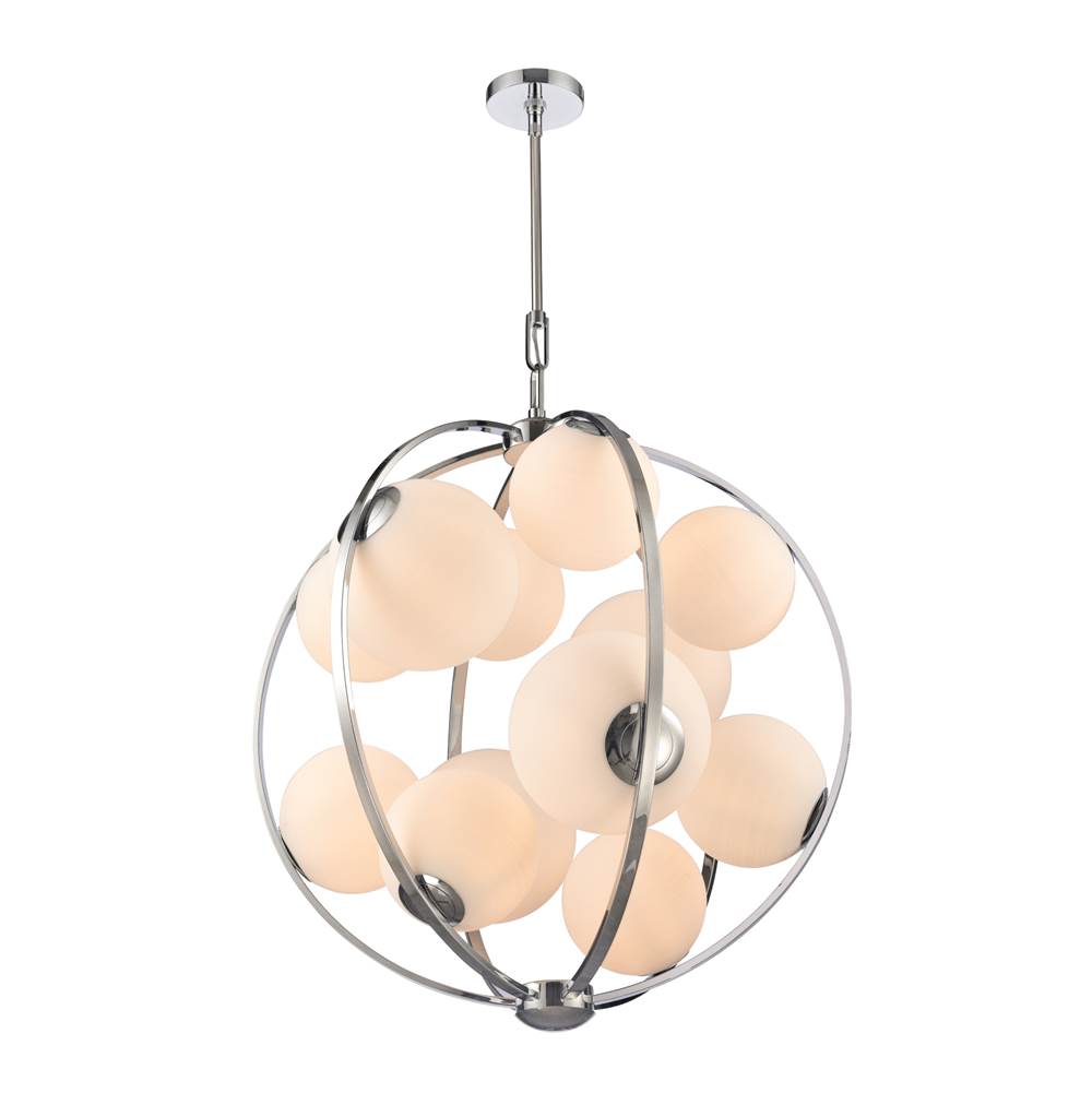 Arabela Lighting 85370-12 Polished Chrome 32'' Concentra Pendant In Polished Chrome With Striated White Glass Globes Image 1
