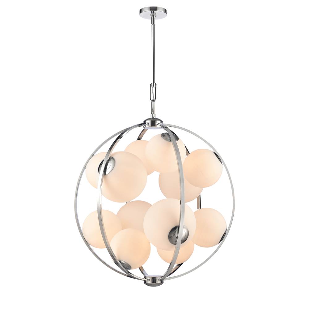 Arabela Lighting Concentro 32'' Concentra Pendant In Polished Chrome With Striated White Glass Globes
