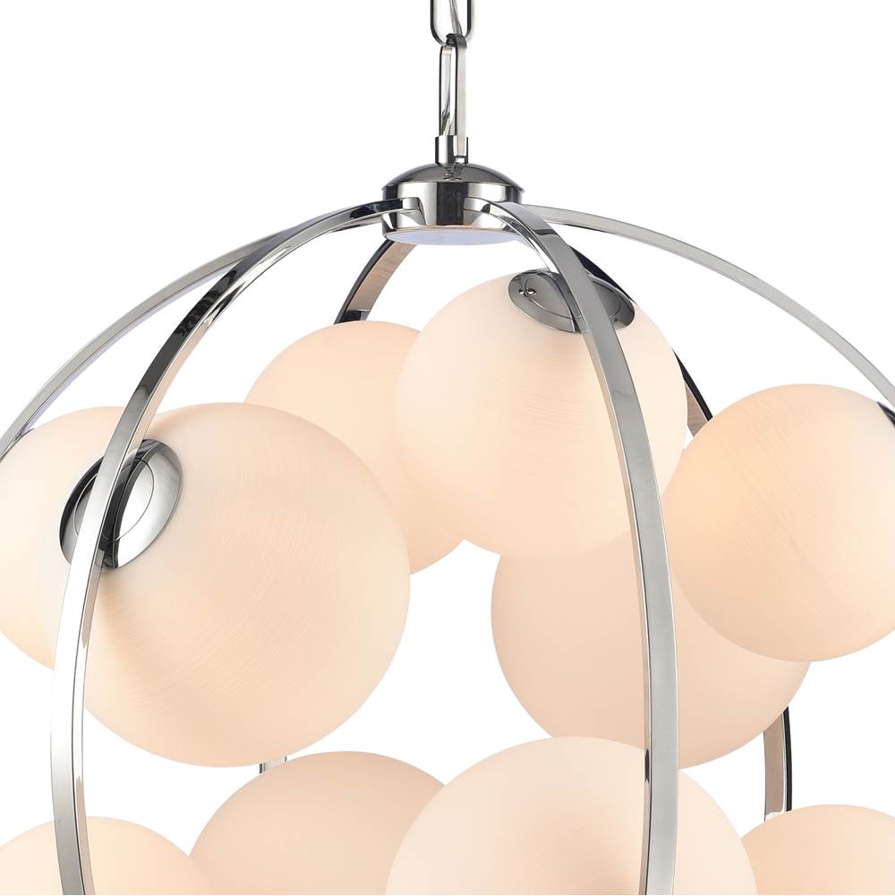 Arabela Lighting 85370-12 Polished Chrome 32'' Concentra Pendant In Polished Chrome With Striated White Glass Globes Image 7