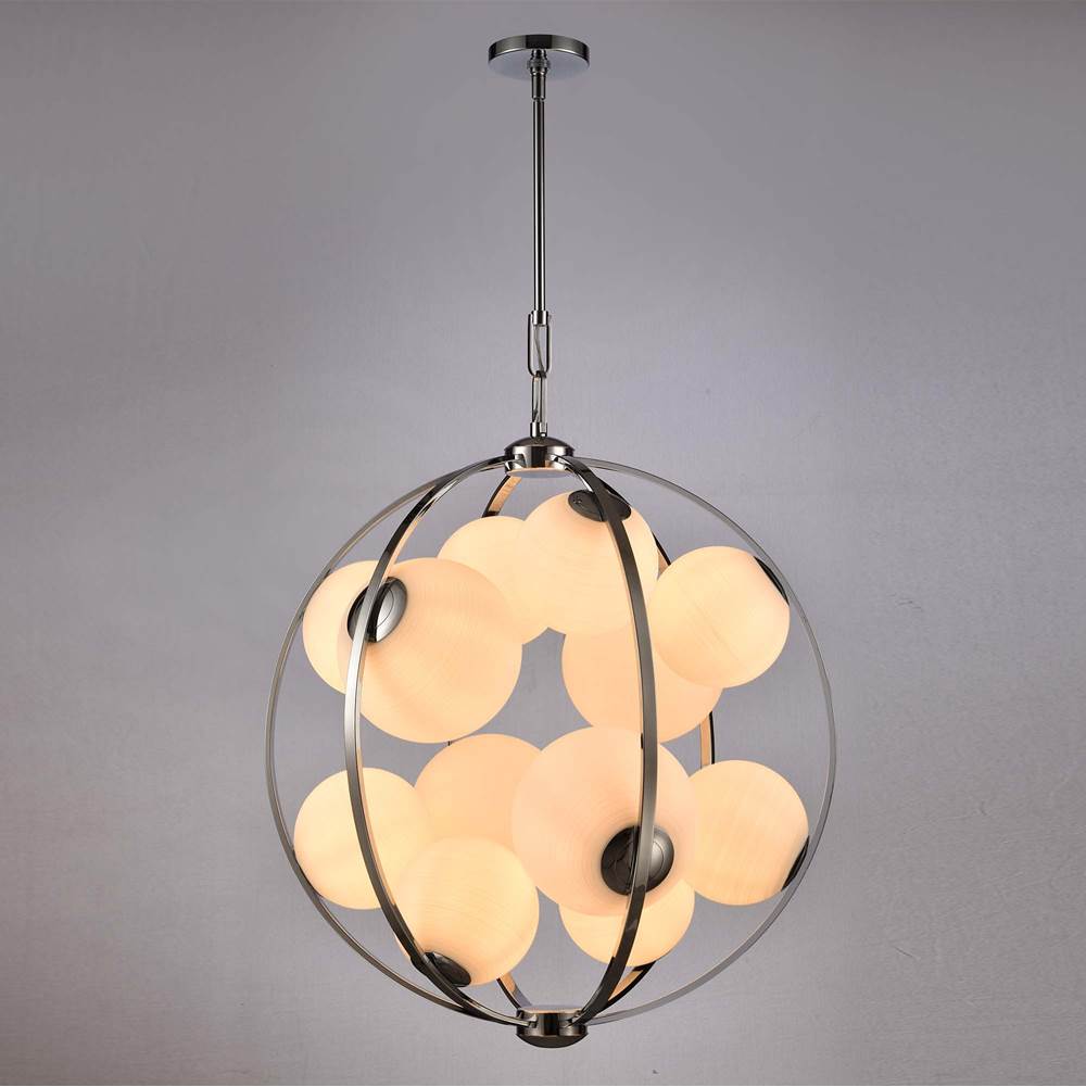 Arabela Lighting 85370-12 Polished Chrome 32'' Concentra Pendant In Polished Chrome With Striated White Glass Globes Image 4