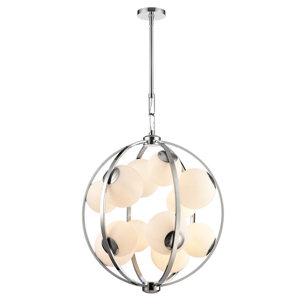 Arabela Lighting 85371-12 Polished Chrome 25'' Concentra Pendant In Polished Chrome With Striated White Glass Globes Image 1