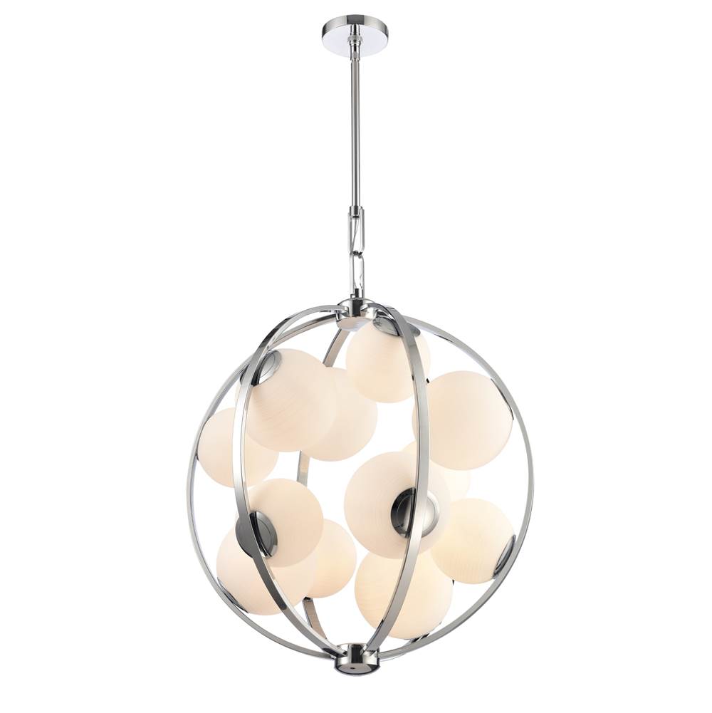 Arabela Lighting Concentro 25'' Concentra Pendant In Polished Chrome With Striated White Glass Globes