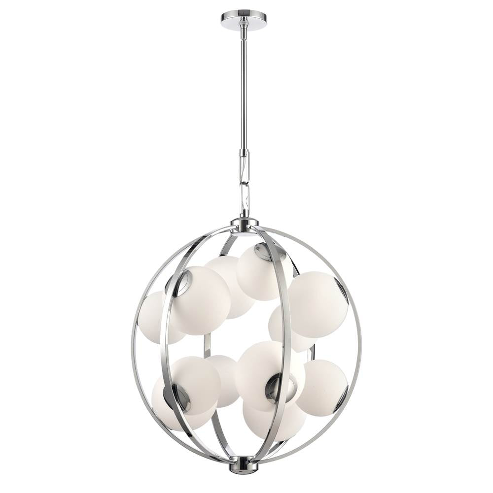 Arabela Lighting 85371-12 Polished Chrome 25'' Concentra Pendant In Polished Chrome With Striated White Glass Globes Image 6