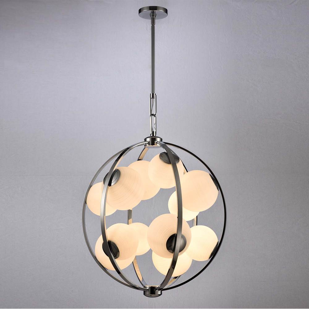 Arabela Lighting 85371-12 Polished Chrome 25'' Concentra Pendant In Polished Chrome With Striated White Glass Globes Image 5