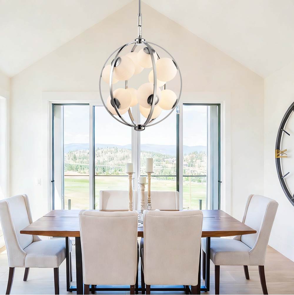 Arabela Lighting 85371-12 Polished Chrome 25'' Concentra Pendant In Polished Chrome With Striated White Glass Globes Image 3