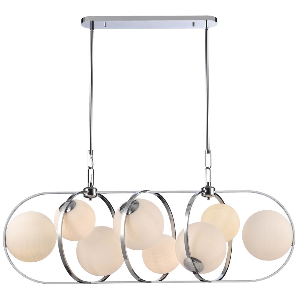 Arabela Lighting 85373-8 Polished Chrome 56'' Concentra Linear Chandelier In Polished Chrome With Striated White Glass Globes Image 1