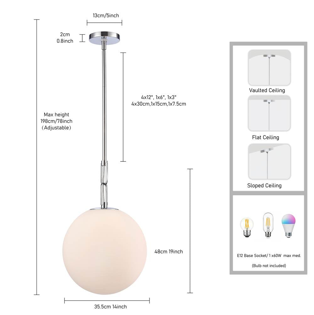 Arabela Lighting 85376-1 Polished Chrome 13.75'' Concentra Pendant In Polished Chrome With Striated White Glass Globes Image 2