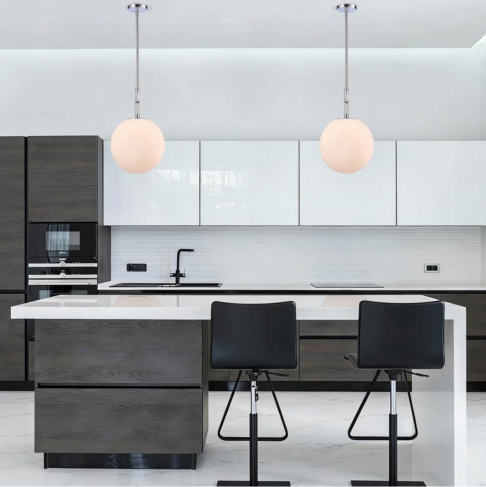 Arabela Lighting 85376-1 Polished Chrome 13.75'' Concentra Pendant In Polished Chrome With Striated White Glass Globes Image 3