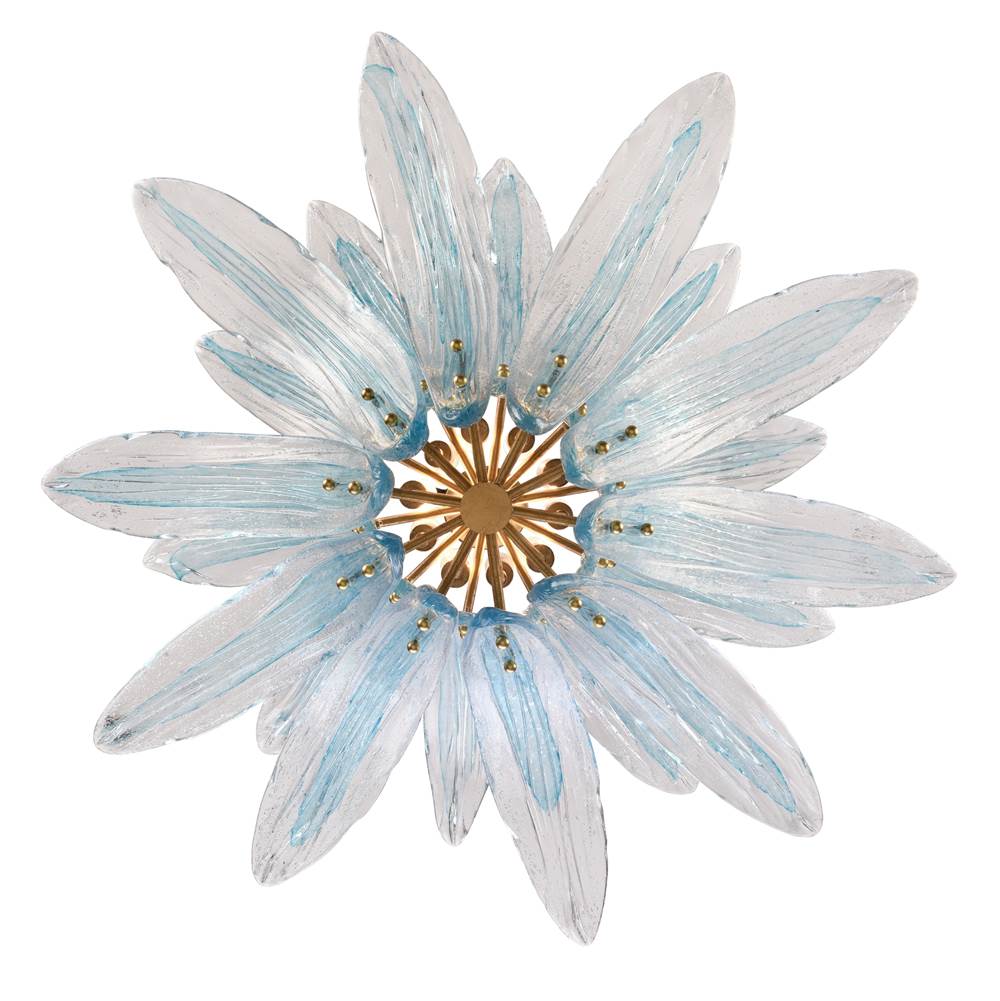 Arabela Lighting Fiore 39.5'' Fiore Pendant In Antique Gold Leaf With Textured Carribean Blue Glass