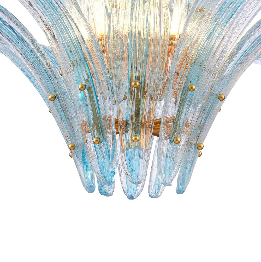 Arabela Lighting 85390-10 Antique Gold Leaf 39.5'' Fiore Pendant In Antique Gold Leaf With Textured Carribean Blue Glass Image 5