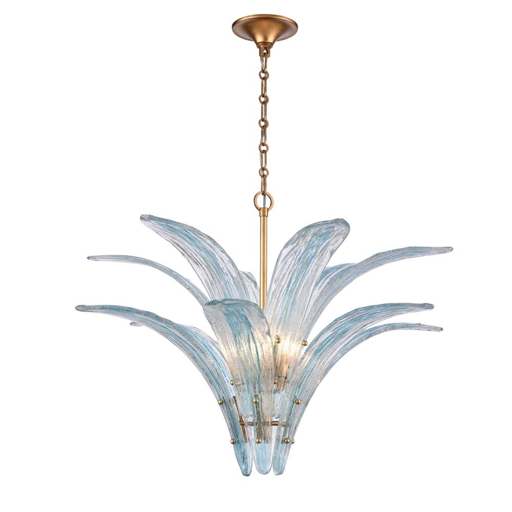 Arabela Lighting 85391-6 Antique Gold Leaf 32.25'' Fiore Pendant In Antique Gold Leaf With Textured Carribean Blue Glass Image 1