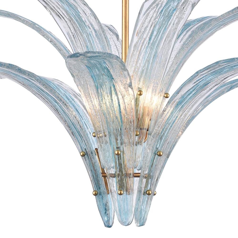 Arabela Lighting 85391-6 Antique Gold Leaf 32.25'' Fiore Pendant In Antique Gold Leaf With Textured Carribean Blue Glass Image 8