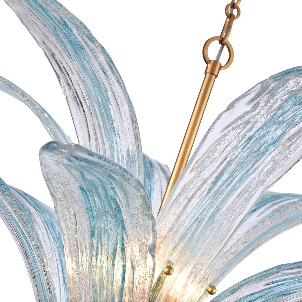 Arabela Lighting 85391-6 Antique Gold Leaf 32.25'' Fiore Pendant In Antique Gold Leaf With Textured Carribean Blue Glass Image 7
