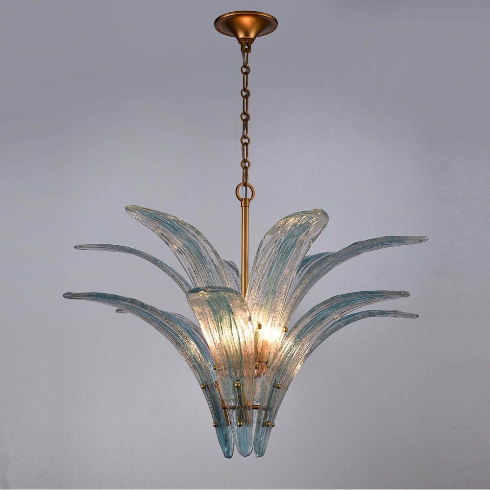 Arabela Lighting 85391-6 Antique Gold Leaf 32.25'' Fiore Pendant In Antique Gold Leaf With Textured Carribean Blue Glass Image 5