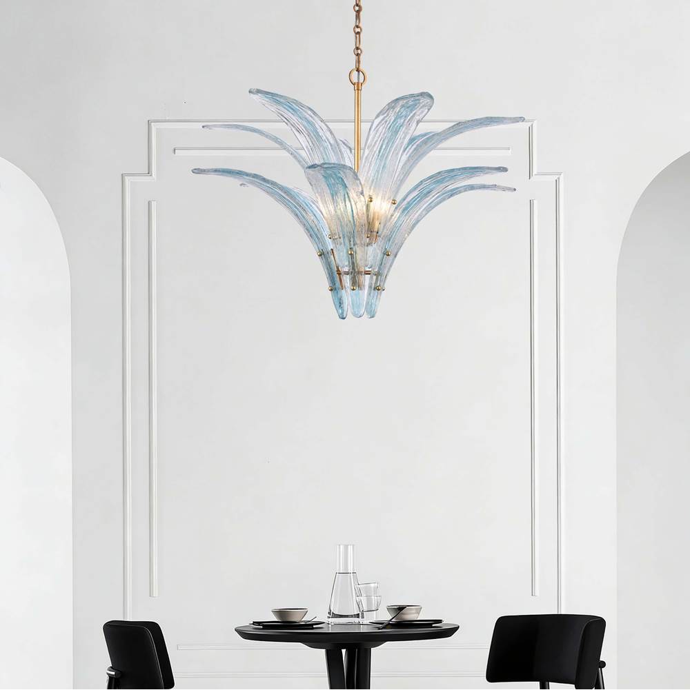 Arabela Lighting 85391-6 Antique Gold Leaf 32.25'' Fiore Pendant In Antique Gold Leaf With Textured Carribean Blue Glass Image 3