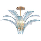Arabela Lighting 85394-5 Antique Gold Leaf 33'' Fiore Semi Flush In Antique Gold Leaf With Textured Carribean Blue Glass Image 1