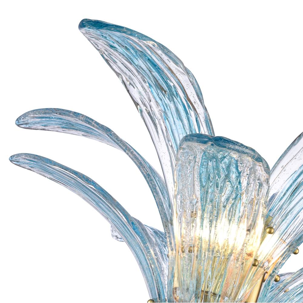 Arabela Lighting 85394-5 Antique Gold Leaf 33'' Fiore Semi Flush In Antique Gold Leaf With Textured Carribean Blue Glass Image 4