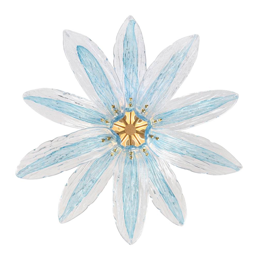 Arabela Lighting Fiore 33'' Fiore Semi Flush In Antique Gold Leaf With Textured Carribean Blue Glass