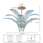 Arabela Lighting 85394-5 Antique Gold Leaf 33'' Fiore Semi Flush In Antique Gold Leaf With Textured Carribean Blue Glass Image 2