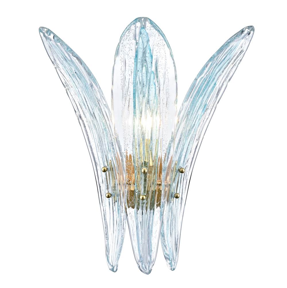 Arabela Lighting 85395-1 Antique Gold Leaf 17.5'' Fiore Sconce In Antique Gold Leaf With Textured Carribean Blue Glass Image 1