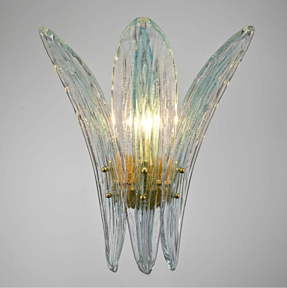 Arabela Lighting 85395-1 Antique Gold Leaf 17.5'' Fiore Sconce In Antique Gold Leaf With Textured Carribean Blue Glass Image 3