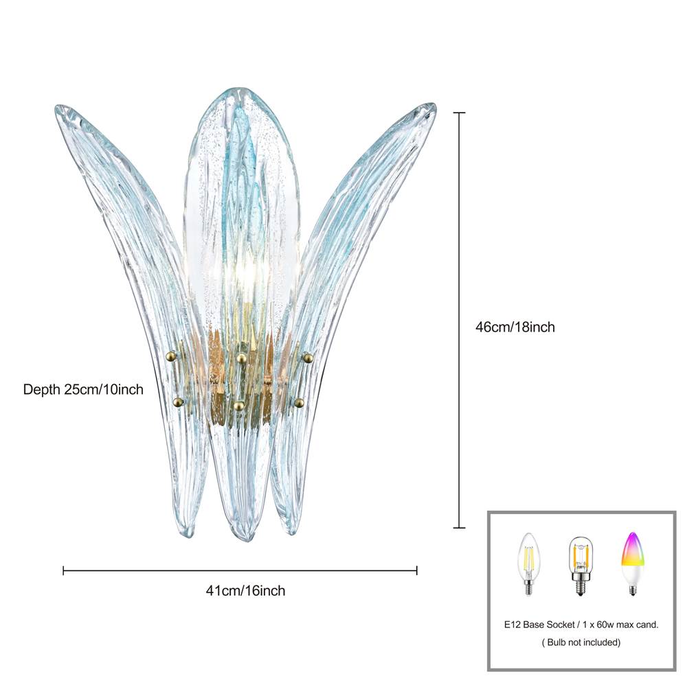 Arabela Lighting 85395-1 Antique Gold Leaf 17.5'' Fiore Sconce In Antique Gold Leaf With Textured Carribean Blue Glass Image 2