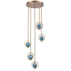 Arabela Lighting Utopia 16'' Utophia Pendant In Lacquered Gold With Blue Green Swirl Glass Globe