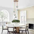 Arabela Lighting 85400-5 Lacquered Gold 16'' Utophia Pendant In Lacquered Gold With Blue Green Swirl Glass Globe Image 3