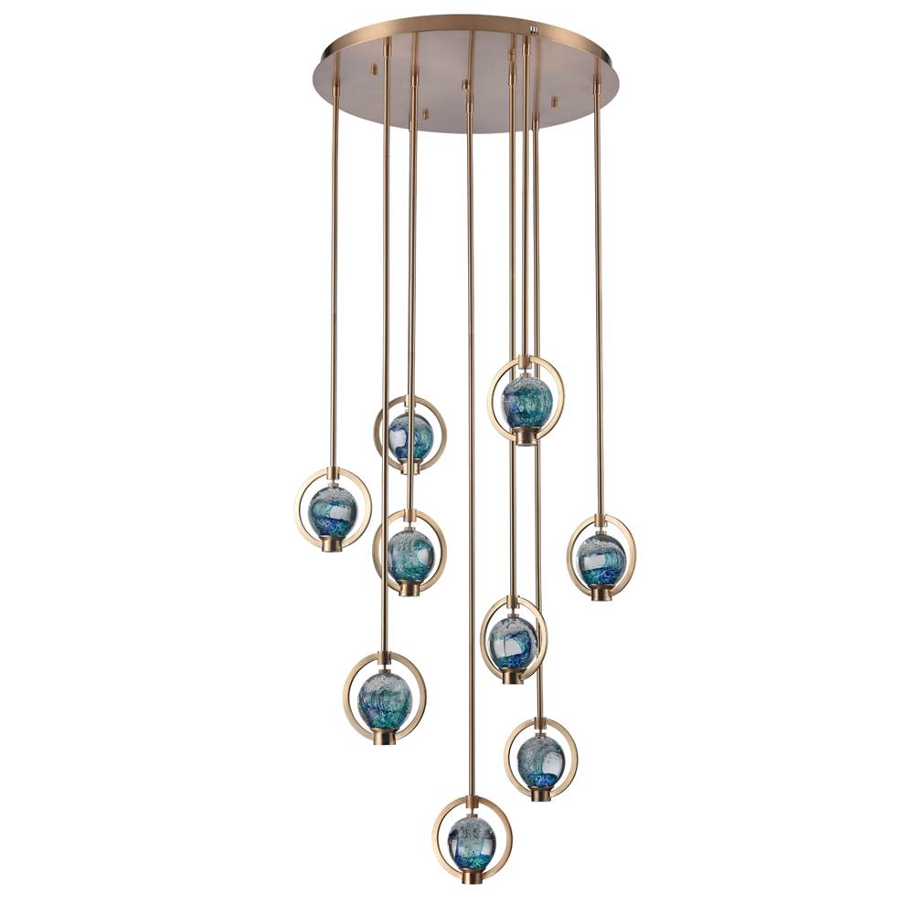 Arabela Lighting Utopia 24.5'' Utophia Pendant In Lacquered Gold With Blue Green Swirl Glass Globe