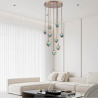 Arabela Lighting 85401-9 Lacquered Gold 24.5'' Utophia Pendant In Lacquered Gold With Blue Green Swirl Glass Globe Image 3