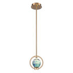 Arabela Lighting 85406-1 Lacquered Gold 6.5'' Utophia Pendant In Lacquered Gold With Blue Green Swirl Glass Globe Image 1