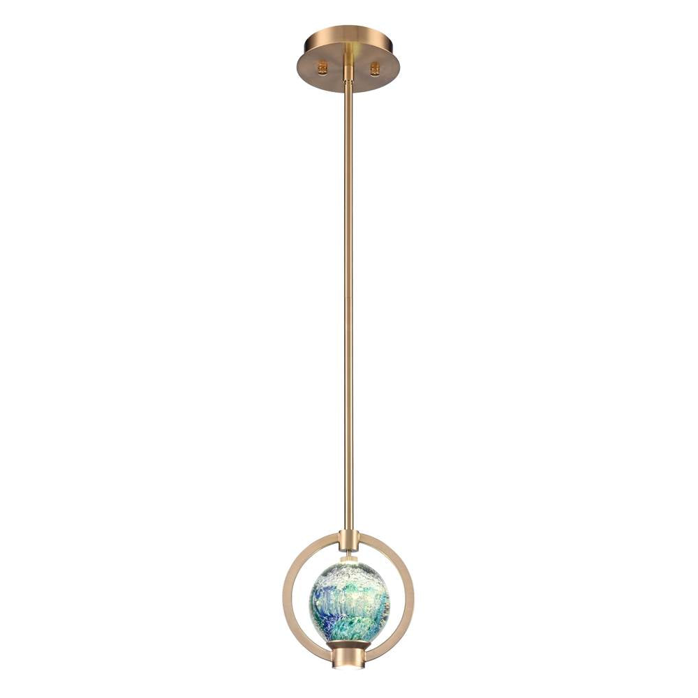Arabela Lighting 85406-1 Lacquered Gold 6.5'' Utophia Pendant In Lacquered Gold With Blue Green Swirl Glass Globe Image 1