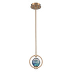 Arabela Lighting Utopia 6.5'' Utophia Pendant In Lacquered Gold With Blue Green Swirl Glass Globe
