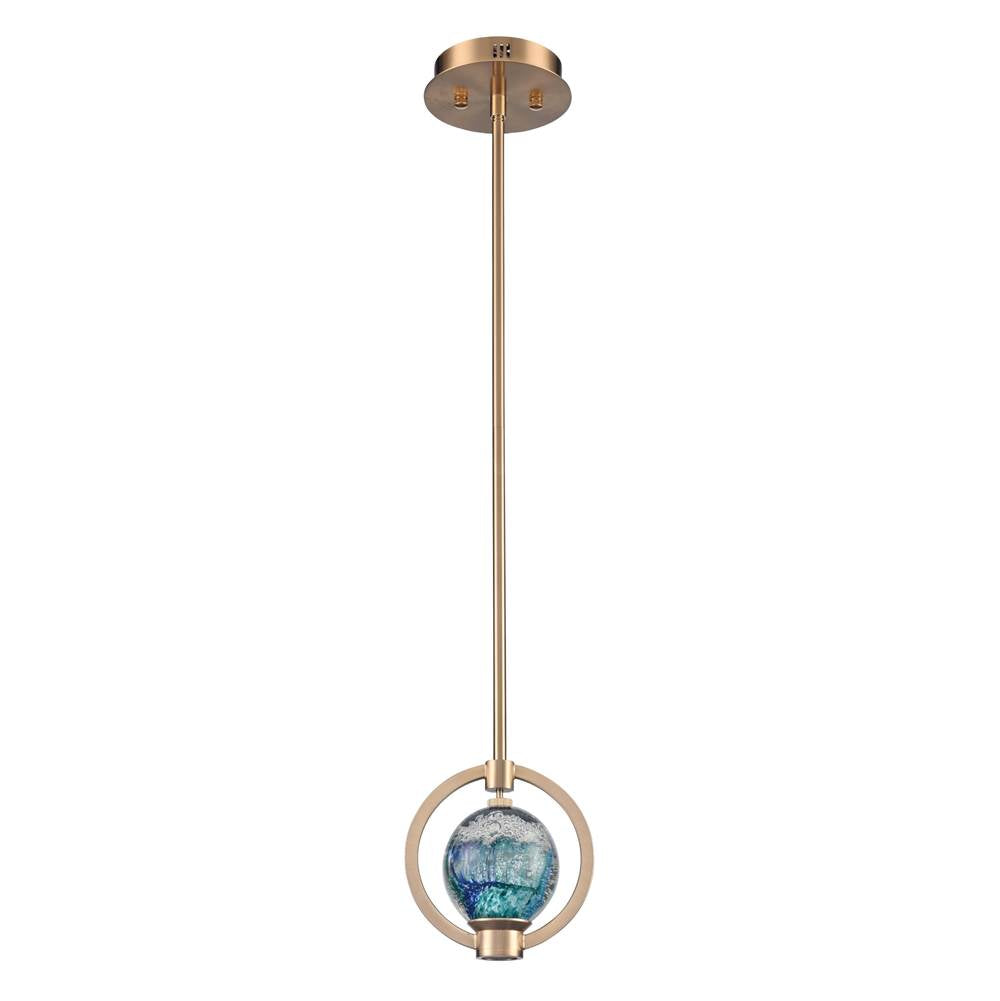 Arabela Lighting Utopia 6.5'' Utophia Pendant In Lacquered Gold With Blue Green Swirl Glass Globe