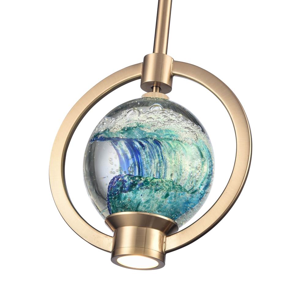 Arabela Lighting 85406-1 Lacquered Gold 6.5'' Utophia Pendant In Lacquered Gold With Blue Green Swirl Glass Globe Image 5