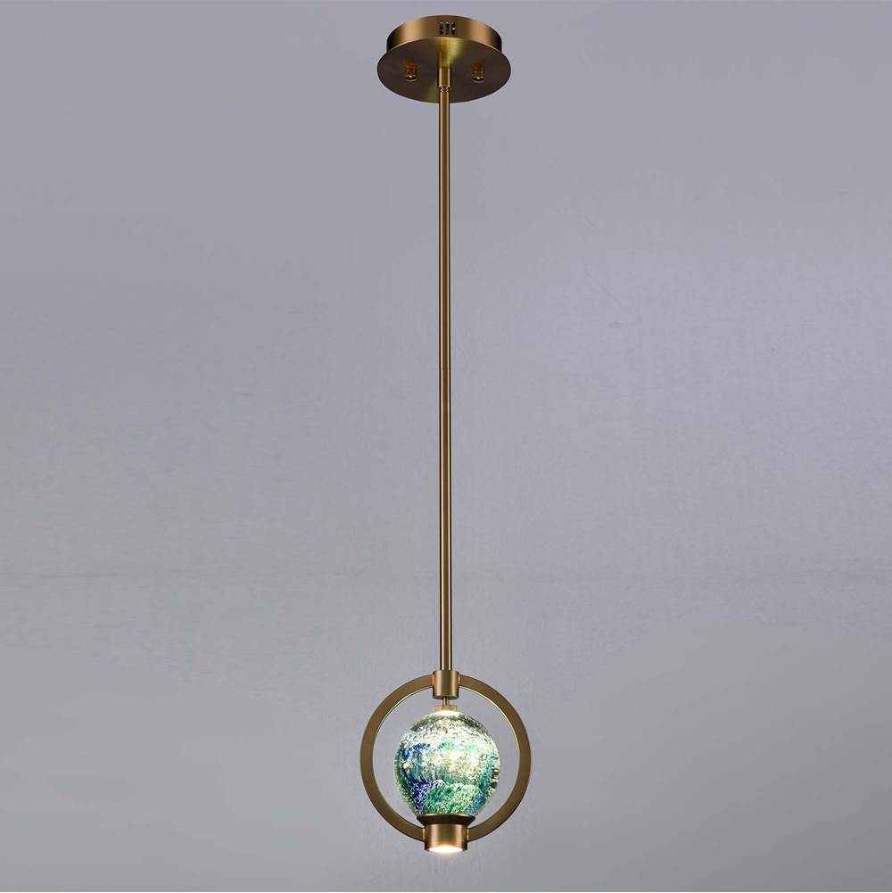 Arabela Lighting 85406-1 Lacquered Gold 6.5'' Utophia Pendant In Lacquered Gold With Blue Green Swirl Glass Globe Image 4