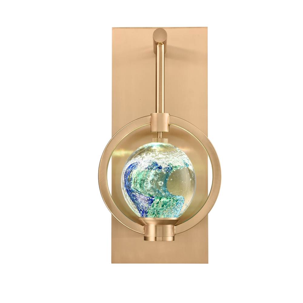 Arabela Lighting 85407-1 Lacquered Gold 13.25'' Utophia Sconce In Lacquered Gold With Blue Green Swirl Glass Globe Image 1